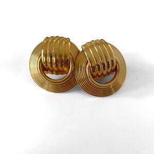 Vintage Gold Round 80’s Couture Statement Clip Earrings